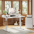 TIQLAB Standing Desk with Two Drawers, Stand Up Standing Desk Adjustable Height, Electric Sit Stand Table with Storage Shelf and Splice Board, 55 * 24 inch, White - color: White, size: 55*24 inch without keyboard tray