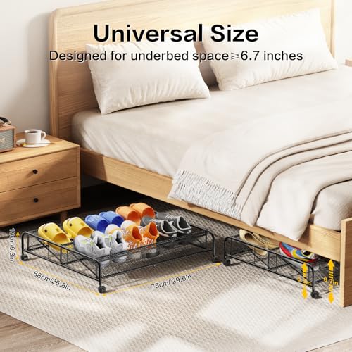 Under Bed Shoe Storage Organizer, 2 Pack Under Bed Storage Containers with Wheels for Under Bed Shoe Organizer Drawer Space Saving for bedroom - size: 2pcs