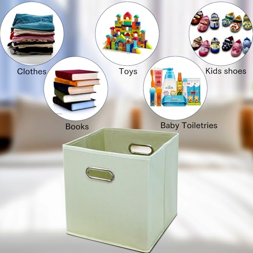 STOREONE Fabric Storage Bins Cubes Baskets Containers-(11X11X11) with Dual Handles Cube Storage Organizer Bins for Shelf Closet, Bedroom Organizers, Foldable Set of 6 (Creamy- White ) - color: Creamy-White, size: 6 pack