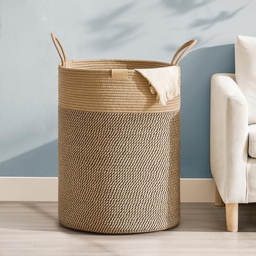 Nunsino Laundry Hamper 95L,Large Laundry Basket for Clothes,Decorative Storage Basket for Blankets,Cotton Rope Woven basket for bedroom,Dark Brown - color: Dark&Brown, size: 95L/25.1Gal
