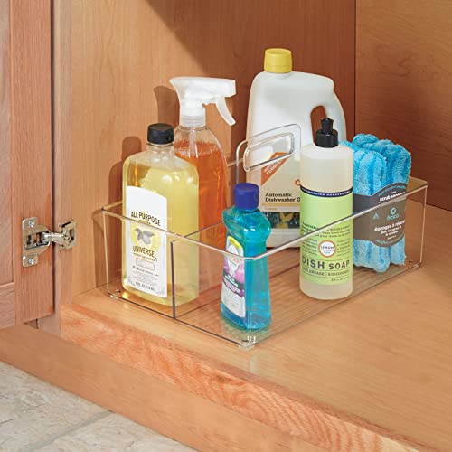 mDesign Large Plastic Divided Portable Storage Organizer Caddy Tote Basket Bin with Handle for Kitchen, Pantry, Countertop, Cabinet, Cupboard - Ligne Collection - 2 Pack - Clear - size: Pack of 2