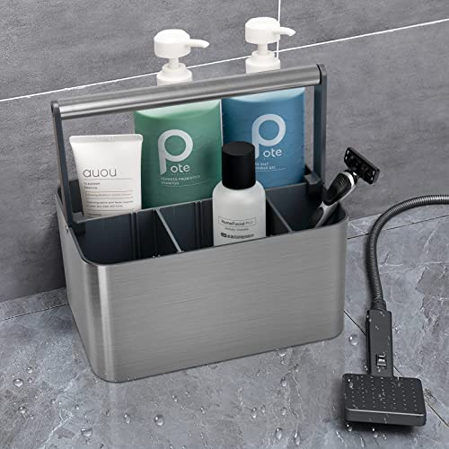 BYUNER Portable Shower Caddy Dorm: Compact Bathroom Caddy Organizer with Handle & Adjustable Dividers, Hard Plastic Shower Basket Storage Tote for Toiletry, College Dorm Room Essentials for Men Gray - color: Silver / Grey