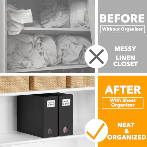 SpaceAid 2 Pack Bed Sheet Organizers and Storage, Foldable Sheet Organizer for Linen Closet, Sheets Set Folder Keeper with Window XL (Queen & King Size) Organizing Bedding Container, Black - color: Black, size: 2 Pack