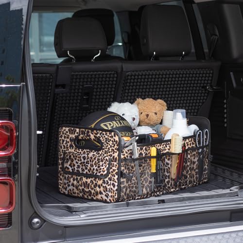 JiatuA Car Trunk Organizer, Car Organizers and Storage Collapsible Multi Compartment Container Box, Adjustable Car Accessories for SUV Sedan Truck, Standard Size, Leopard print - color: Leopard print, size: Standard