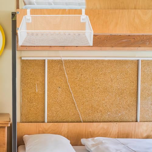 PartyKindom Hanging Bed Organizer, Metal Wire Bedside Caddy with Removable Hooks Spacious Bunk Bed Storage Basket Shelf for Phone Books Aesthetic Dorm Room Essentials Nightstand Alternative (White) - color: White