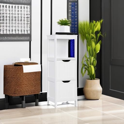Yaheetech Bathroom Floor Cabinet, Wooden Storage Cabinet with 2 Drawers, Multifunctional Side Organizer Rack Stand Table, White - color: White, size: 35"H