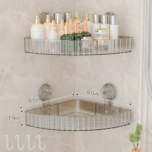 Shower Caddy Suction Cup Corner Bathroom Shower Organizer for Bathroom Storage & Home Decor Kitchen No Drilling Large Capacity Removable and Reusable Shower Shelves for Inside Shower (corner,Clear) - color: Clear, size: Corner