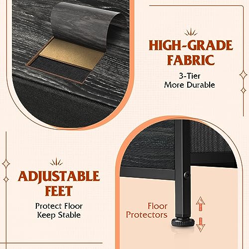 WLIVE Dresser for Bedroom with 5 Drawers, Wide Dressers with Drawer Organizers, Chest of Drawers, Fabric Dresser for Living Room, Closet, Hallway, Charcoal Black Wood Grain Print - color: Charcoal Black Wood Grain Print