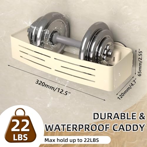 Onemake Aluminum Shower Caddy Suction Cup, No Drilling Bathroom Shower Shelf, Corner Shower Caddy with 6 Portable Hooks, Removable Bath Organizer with Towel Bar for Bathroom Storage(Cream White) - style: 1 Tier-Ivory White Square Caddy
