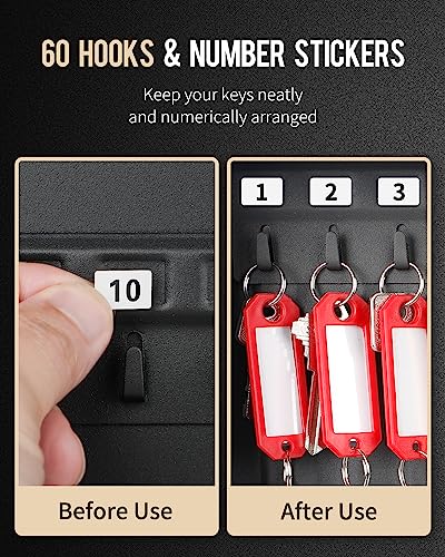Uniclife 60 Position Key Cabinet with Combination Lock Resettable Black Digital Security Storage Box Steel Key Organizer with Colorful Large Key Tag Labels Stickers and Hooks - color: Black, size: 60 Keys