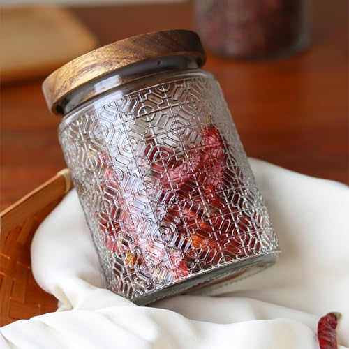 Adodeen 24oz Vintage Glass Canister With Lid Small Glass Jars Wide Mouth Mason Jars Airtight Coffee Canisters Kitchen Storage Containers For Sugar Tea Spice Flour Candy Cookie Cereal Cute Decorative - color: Window-24oz