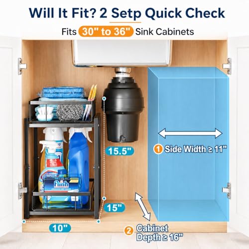 iSPECLE Under Kitchen Sink Organizer - 2 Tier Pull Out Under Sink Storage for Centered Garbage Disposal, Reach Back Items Easily Adjustable Shelf Height Heavy Duty H-Frame for Bathroom Sink Bases