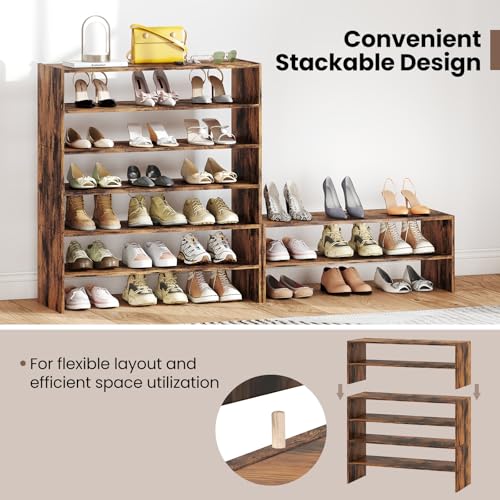 Giantex 3-in-1 Vertical Shoe Rack, 6-Tier Free Standing Shoe Storage Organizer w/Stackable Design for 18 Pairs, 31 Inch Wide Wood Shoe Shelf for Closet, Entryway, Living Room, Office, Brown - color: Brown
