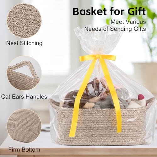 OIAHOMY Woven Basket, Gift Basket Empty with Gift Bags and Ribbons, Rope Baskets for Baby Showers, Storage Baskets with Handles for Nursery, Pet Toy Organizer - Brown - color: Brown, size: Medium: 13.5L*10W*6H