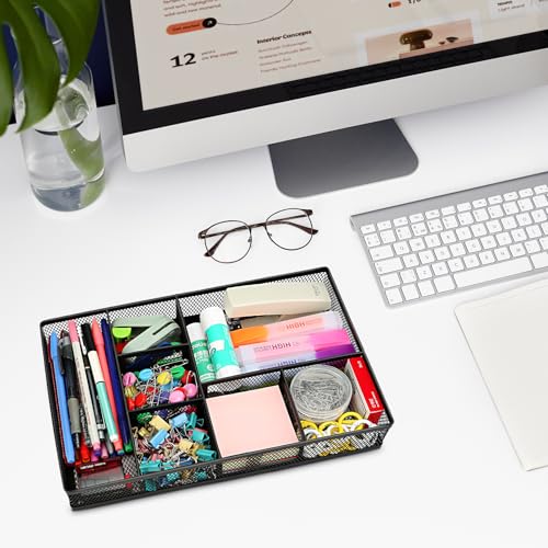 shenee Desk Drawer Organizer Tray,Drawer Organizer for Office and Home,Desk Organizer with Drawers,7 Compartments,Non-Slip Desk Organizers (Black, 12.3" L x 8.3" W x 1.8" H) - size: 12.3" L x 8.4" W x 1.8"H