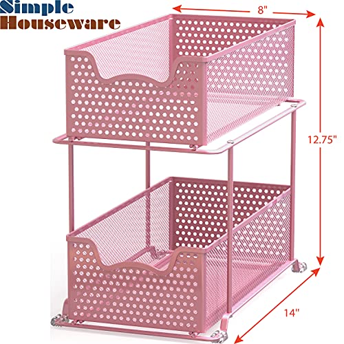 Simple Houseware 2 Tier Sliding Cabinet Basket Organizer Drawer, Pink - color: Pink, size: 1-Pack