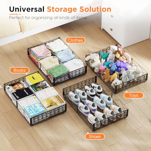 Under Bed Storage with Wheels, Rollable Under Bed Storage Container, Foldable Metal Under Bed Organizer for Bedroom Clothes Shoes Blankets Storage (1black, Black) - style: 1 Pack