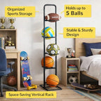 Vertical Ball Rack -basketball rack- Durable Carbon Steel Storage for Basketball, Soccer, Volleyball, and More - Easy to Assemble, Waterproof, Sturdy - 56.7" H - size: 5-Balls without Basket