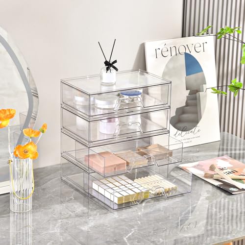 2 Pack Stackable Makeup Organizer, 12.1''L Acrylic Bathroom Organizer and Storage Undersink Drawer, Cosmetics and Beauty Supplies,Clear Plastic Storage Bins for Desk,Cabinet,Kitchen,Vanity,Pantry - style: 2pack Wide
