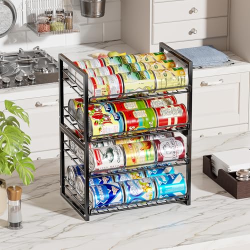 SUFAUY Stackable Can Rack Organizer for Pantry, 2 Tier Soda Canned Food Storage Holds Up to 60 Cans, Steel Square Frame Shelves for Storage, 2 Pack - color: Black, size: 12"D x 16.5"W x 11"H