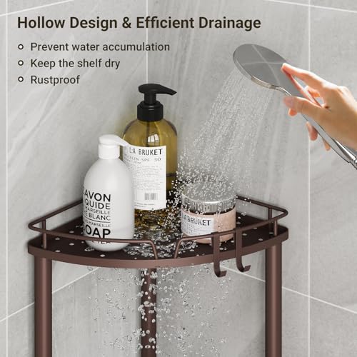 ELYKEN Corner Shower Caddy Standing, 3 Tier Rustproof Metal Shower Organizer with Soap Holder, Floor Shower Corner Shelf Rack Storage Stands with Adjustable Feet & 2 Hooks for Bathroom, Bronze - color: Bronze, size: 3 Tier