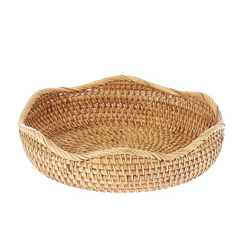 Hipiwe Natural Rattan Tray Wicker Storage Bowls Hand Woven Basket Tray for Bread Fruit Key Round Fruit Baskets for Kitchen Entryway Tabletop Decorative Baskets Bowl,10 Inches - color: Natural Color, size: Medium,10"