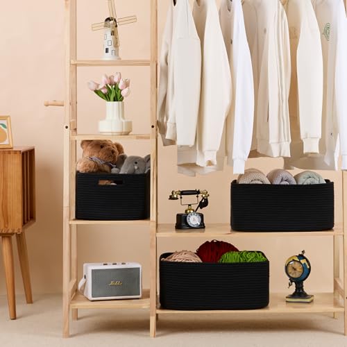 MiniArk Large Storage Baskets for Shelves, Closet Organizers Bins for Clothes Blanket Towels, Baby Nursery, Toy Baskets Box, Woven Rope Baskets, 17 x 13 x 7.5”, 3 Packs Black - color: Black, size: 3pcs-L17×W13×H7.5"