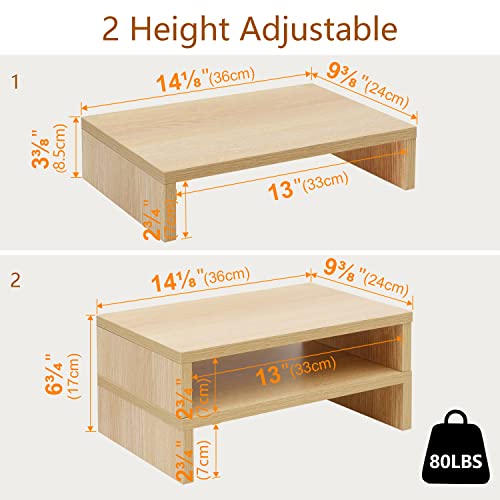 TEAMIX Wood Monitor Stand Riser - 2 Pack Adjustable Dual Monitor Riser for Laptop/PC - color: Maple