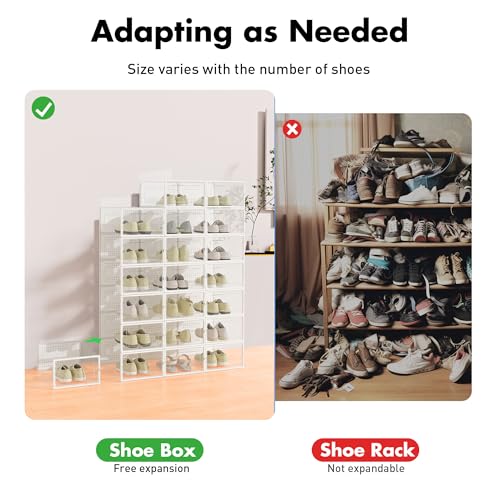 Foluck Shoe Storage Box, 15 Pack Clear Plastic Stackable Shoe Organizer for Closet, Interlocking Design Shoe Container Bins for Sneakers, Foldable Shoe Rack with Lids, White - color: White