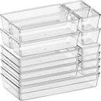 Criusia 16 Pack Large Clear Plastic Drawer Organizer Bins - 5 Size Acrylic Bathroom and Vanity Organizers and Storage Trays for Makeup Office Home, Kitchen Drawer Organizer for Utensils, Gadgets - size: 16 Pack