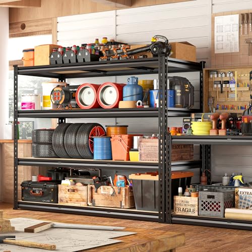 REIBII 48" W Garage Shelving Heavy Duty, 2000LBS Storage Shelves, 4 Tier Adjustable Metal Shelves for Garage Shelving Sturdy Industrial Shelf, Easy Assemble, 48" W x 60" H x 18" D - size: 48" W x 60" H x 18" D