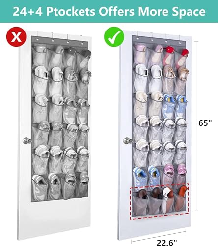 MISSLO 28 Large Pockets Hanging Shoe Rack Door Shoe Organizer Hanging Shoe Storage Hanger for Closet Mesh Holder, Grey - color: Grey, size: 22.6x65