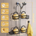 DAOYA Shower Caddy Hanging - Shower Caddy for Handheld Shower Heads with Soap holder, Toothbrush Holder & Suction Hook, Universal 0.82-inch Fit with Non-Slip Rubber Pad, Black - color: Black