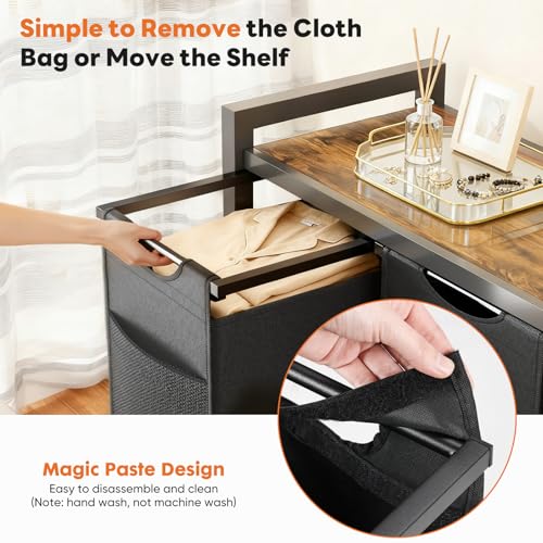 DUMOS Laundry Hamper with 2 Pull-Out Removable Sorter Bags, Movable Wheels, Freestanding Clothes Basket Organizer in Bathroom, 2 × 13.1Gal (99L) Capacity, Rustic Brown and Black - size: 26.2 Gal (99L)