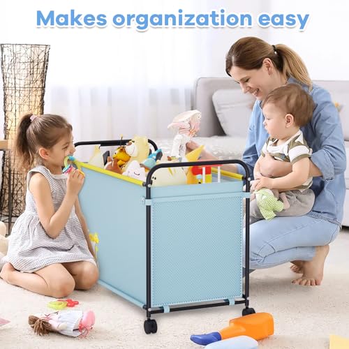 Extra Large Toy Box, 180L Toy Storage Organizer with Wheels, Metal & Oxford Cloth Toy Chest With Handle, Toy Box for Living Room Area, Nursery, Bedroom, Playroom, Toy Boxes for Boys, Girls, Kids - color: Light blue-1PCS
