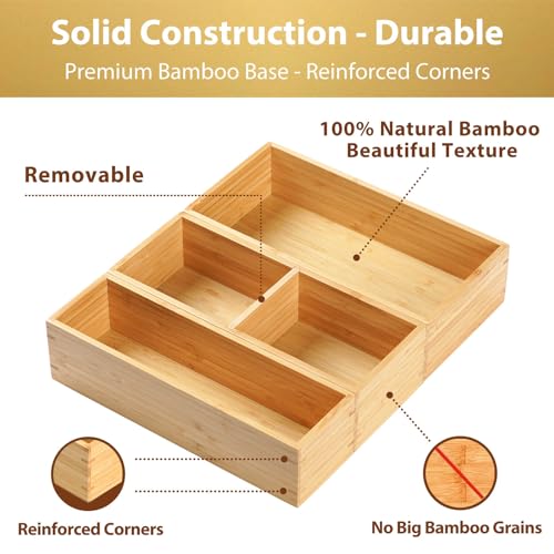 Umilife Drawer Organizer Storage Boxes, 2.5" High Bamboo Drawer Dividers, 3 Rearrangeable Bins for Kitchen, Office Desktop, Clothing, Makeup, vanity, Jewelry - size: 12 x 10 x 2.5" (3 Boxes)