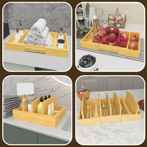 Lid Organizer for Cabinet – Bamboo Kitchen Storage for Plastic Lids, Adjustable Drawer Dividers, Food Container Organizer (Fits Cabinets & Drawers) (Extra Large) - size: Extra Large