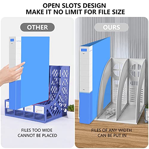 SAYEEC Magazine File Holders 3 Compartment Binder Stand Gray Magazine Storage Folder Desktop File Bookshelf Organizer Office Book Holder Rack for Office Home School - color: 3 Compartments - Gray