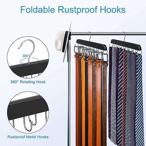 Belt Hanger for Closet, Sturdy Wood Belt Rack Closet Accessories with 14 Hooks Belt Organizer for Closet Organizers and Storage Max 42 Belts-Black 2 Pack - color: Black, size: 2 Pack