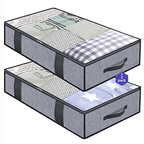 Onlyeasy Foldable Underbed Bags 2 Pack - Blankets Clothes Comforters Storage Bag Breathable Zippered Organizer for Bedroom with Clear Window and 4 Handles, 39.4x19.7x5.9 in, Linen-like Grey, MXDUBBP2 - color: Basic Soft Side Wall - Linen Like Grey