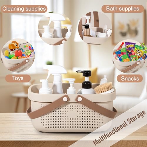 JiatuA Plastic Storage Basket with Handle Portable Shower Caddy Tote Organizer Basket Bin for Bathroom Kitchen Dorm Room Bedroom, Beige - color: Beige, size: Large