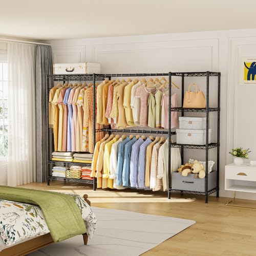 Golpart Coat Rack Clothes Wardrobe：Closet Organizer and Storage Clothing Garment Rack with Shelves Heavy Duty for Hanging Clothes Portable Adjustable Black 15.8" Dx(70-88.5)" Wx76.5 H - color: Black, size: 15.8"Dx(70-88.5)"Wx76.5"H