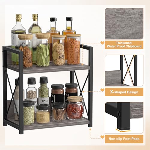 Giikin Countertop Shelf Organizer, 2 Tier Coffee Organizer for Desktop, Grey Counter Shelf Spice Rack for Kitchen (Grey, M) - color: Grey, size: Medium