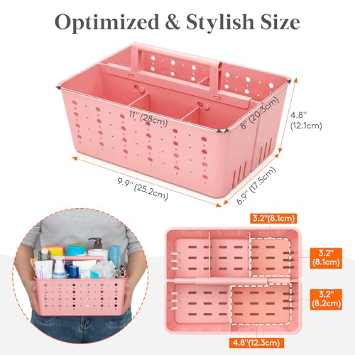 Lifewit Shower Caddy Portable, Cleaning Supplies Caddy Organizer with Handle and Adjustable Dividers, Plastic Shower Basket for Dorm Room Essentials, College, Bathroom, Pink, 1 Pack - color: Pink