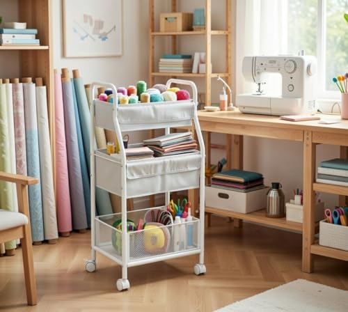 Moteph Rolling Utility Cart with Wheels, 3-Tier Diaper Cart, Rolling Nursery Cart & Baby Caddy Organizer for Nursery Essentials, Bedside/Postpartum Cart, Craft & Art Storage, Rolling Book Cart - size: WITHOUT_SIDE_STORAGE