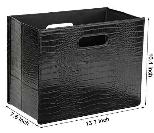 HofferRuffer Magazine Basket Holder, Foldable Magazine Rack, Document File Holder Organizer, File Folder, Newspaper Storage Bin Organizer for Home or Office (Black Croco) - color: Black Croco