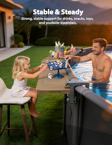 POOLHACKER Poolside Bar Extended for Above-Ground Round Pools, Original Swim-Up Bar Table, Foldable Patio Poolside Table, Weather-Resistant Stable Tabletop, Easy Maintenance, Brown - color: Extended Brown