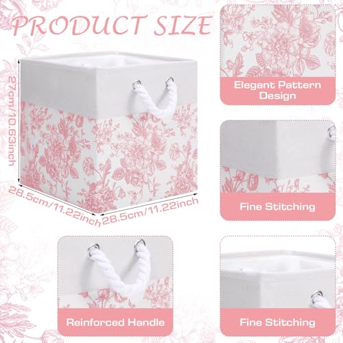 LemonRoad 6 Pcs Pink Floral Cube Storage Bins 11.22 Inch Square Storage Basket with Handle, Preppy Girls Organizer Basket, Collapsible Fabric Box for Classroom Bedrooms Office Home Decoration Gift - color: Pink, size: 11.22 Inch, style: Floral