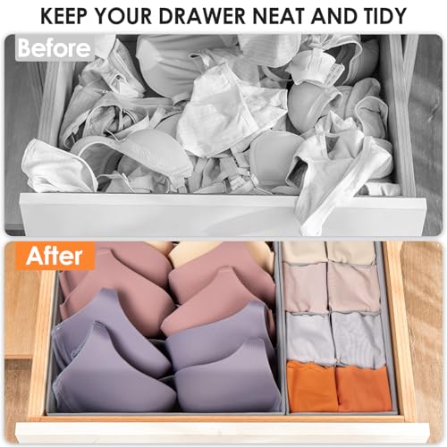 Drawer Organizer Clothes, 8 Pack Dresser Organizer Bins for Baby Clothes, Underwear Sock, Fabric Closet Organization and Storage Dividers for Nursery Bedroom (48 Compartments, Grey) - color: Grey, size: 8 Pack