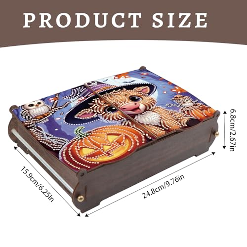 antor DIY Diamond Painting Wooden Storage Box, Halloween Cow and Pumpkin Special Shaped Rhinestone Art Flip Cover Organizer, Handmade Desktop Diamond Art Storage Box Decor - color: Halloween